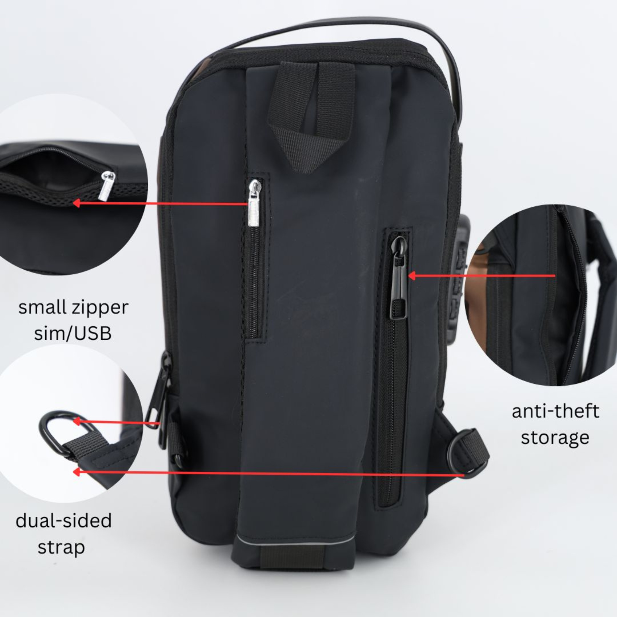 PIGEON Anti theft Crossbody Sling bag, Shoulder Backpack, Lightweight with USB charging port