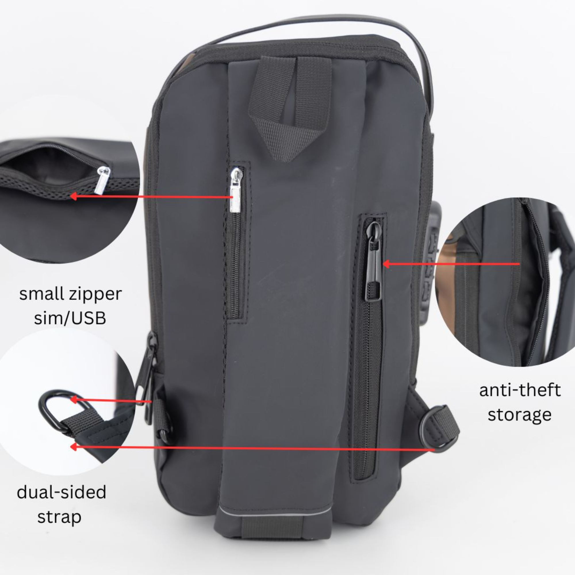 PIGEON Anti theft Crossbody Sling bag, Shoulder Backpack, Lightweight with USB charging port