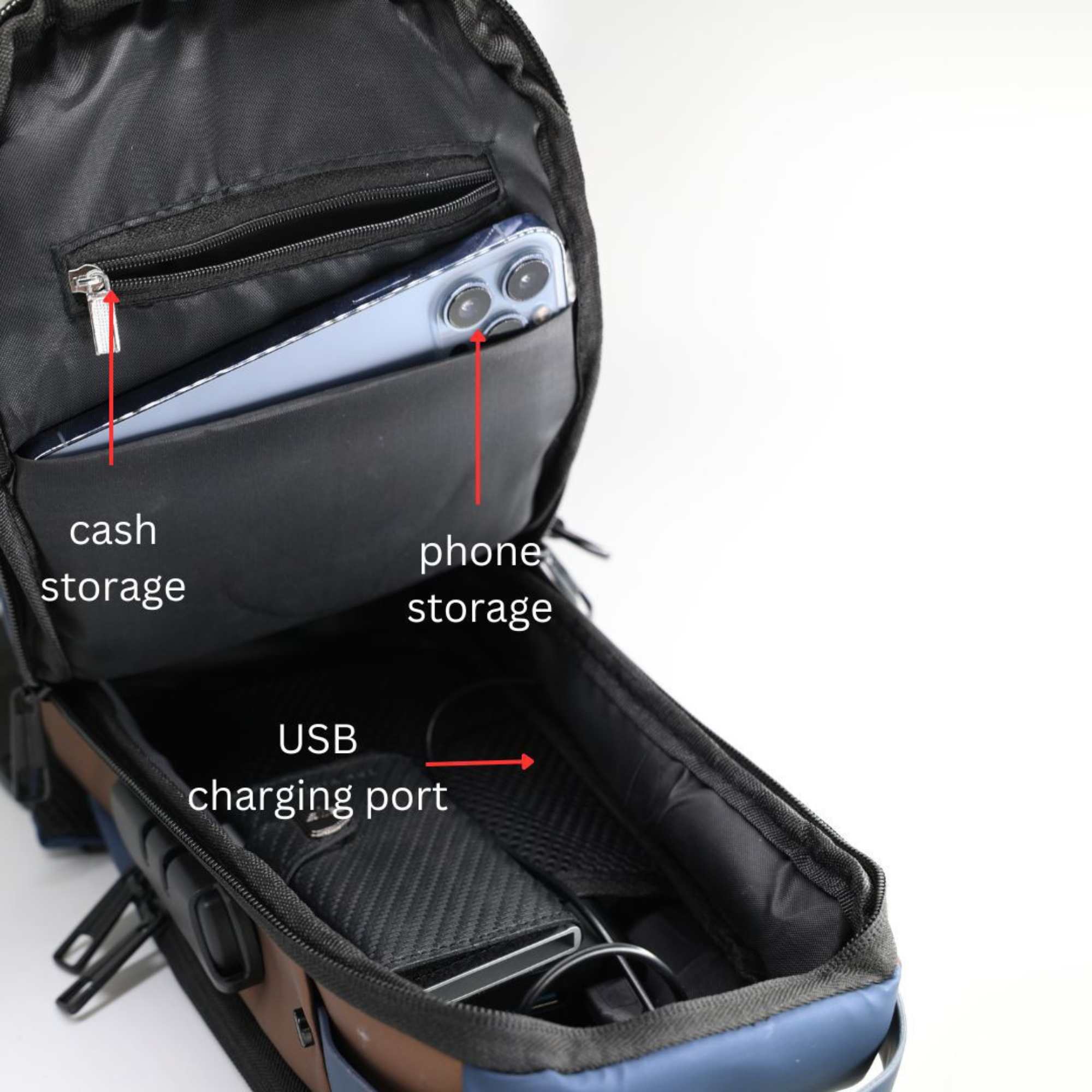 PIGEON Anti theft Crossbody Sling bag, Shoulder Backpack, Lightweight with USB charging port