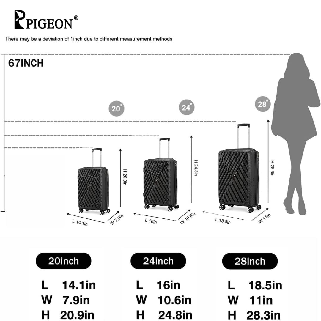 PIGEON New Luggage Set With Double Secure Zipper - Lightweight 9 Colors 3-Piece PP Luggage Sets, water resistant with 3 digit number Lock