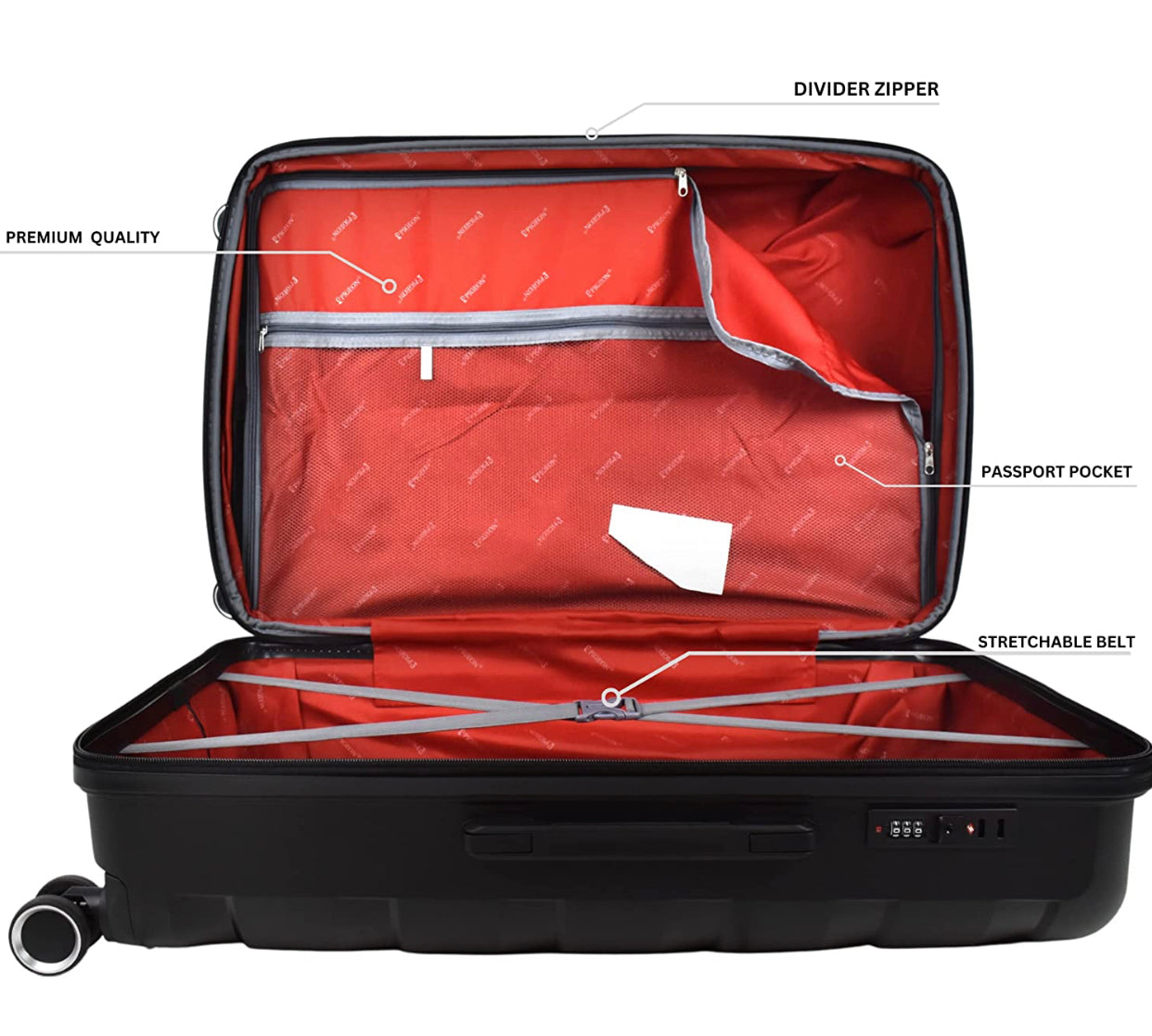 PIGEON New black Luggage Set 3 pcs PP with USB port