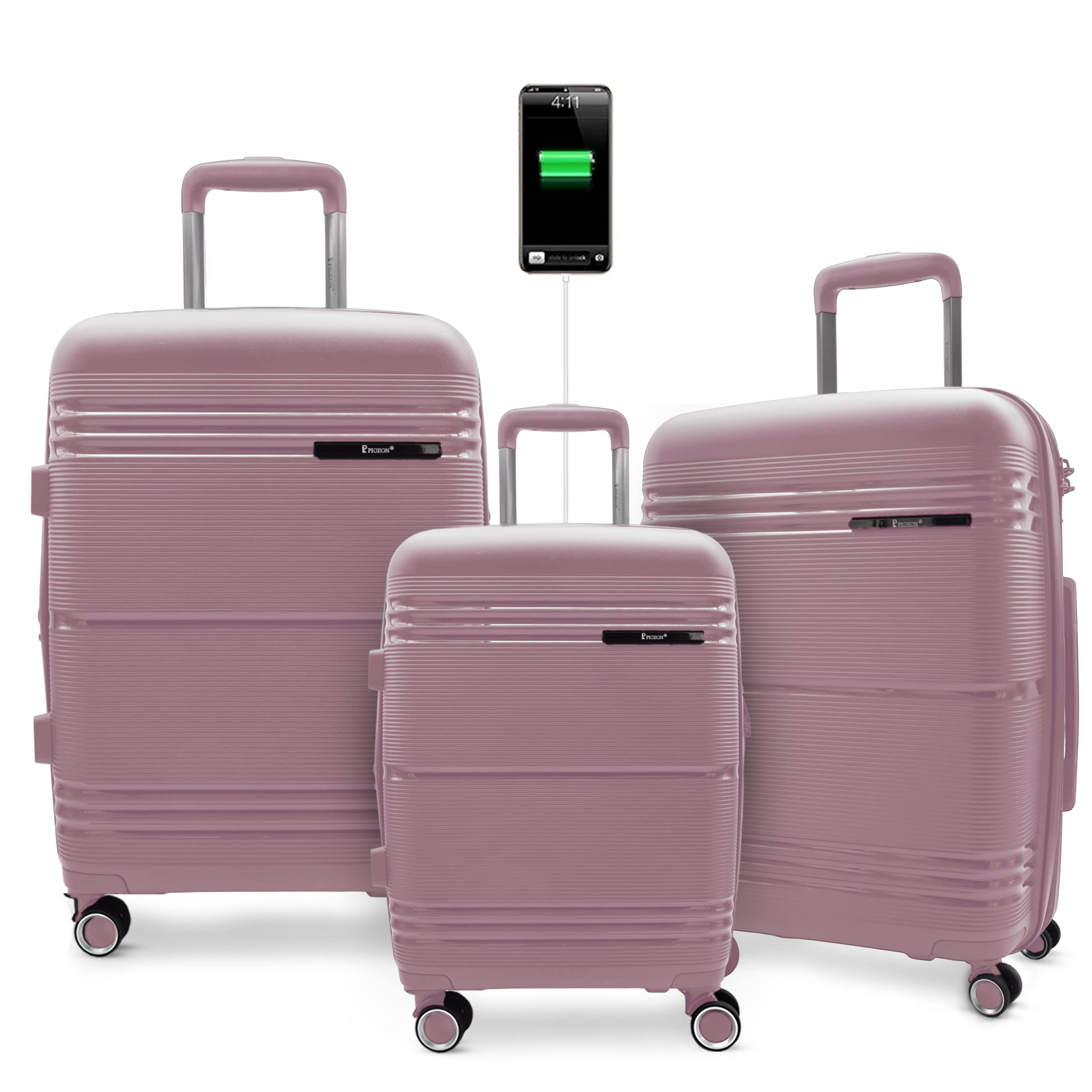 PIGEON New Luggage Set With Double Secure Zipper - Lightweight 5 Colors 3-Piece PP Luggage Sets, water resistant with 3 digit number Lock